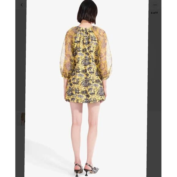 Staud Garden Puff Sleeve Graphic Print Mini Dress In Marigold Toile Size XS - Picture 12 of 16